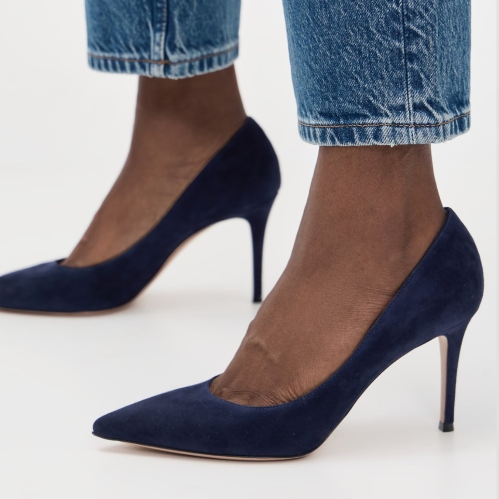 Gianvito Rossi Navy Blue Suede Pointed-Toe Stiletto Pumps